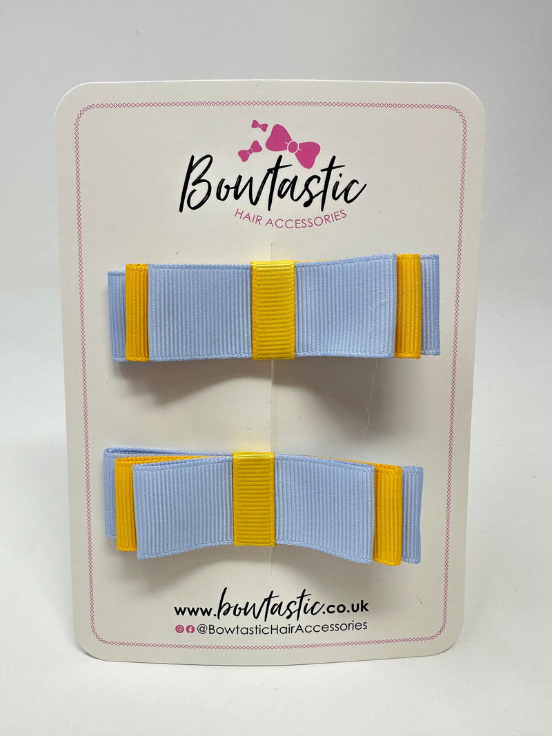 3 Inch Slide Bows - Bluebell & Yellow Gold - 2 Pack