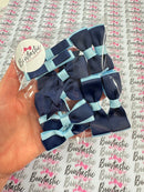 Surprise School Bundle - Small Bows - Clips & Elastic - Matching Pairs - 10 Pack - Navy & Blue Topaz