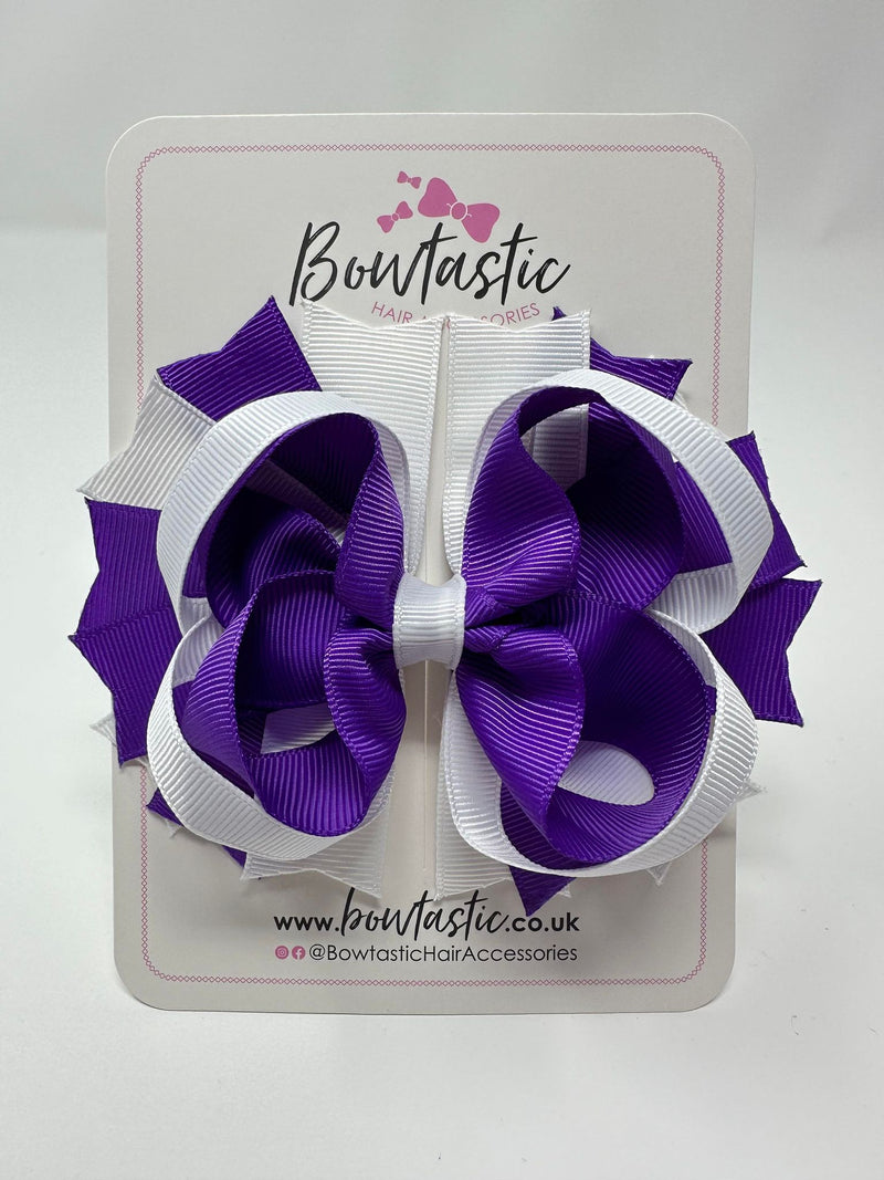 4.5 Inch Ring Bow - Purple & White