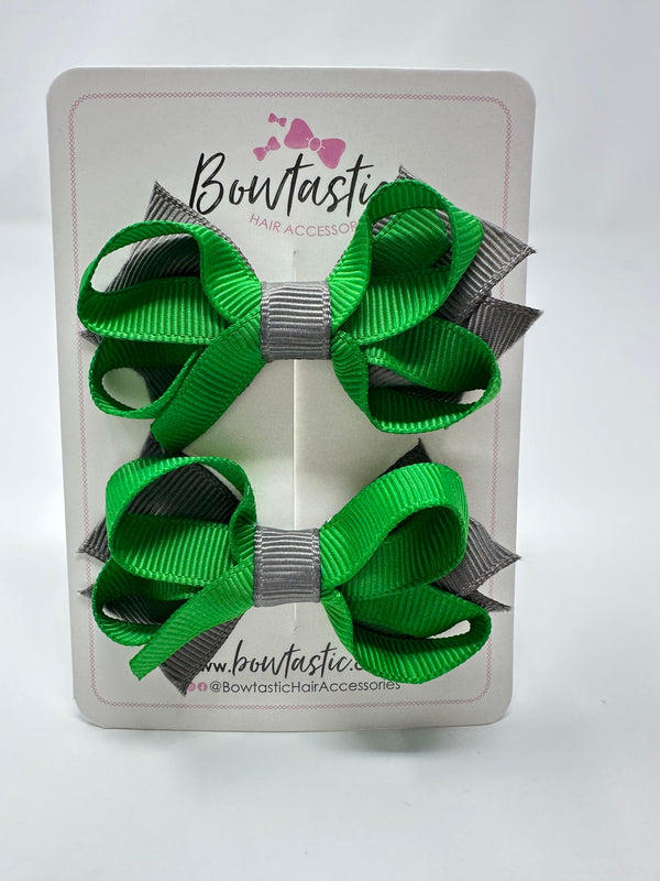 2 Inch Bows - Emerald Green & Metal Grey - 2 Pack