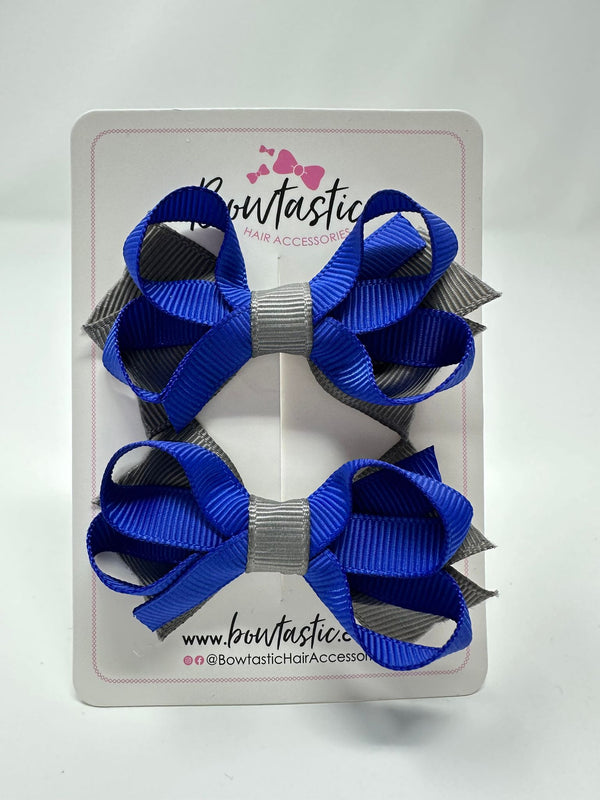 2 Inch Bows - Cobalt & Metal Grey - 2 Pack