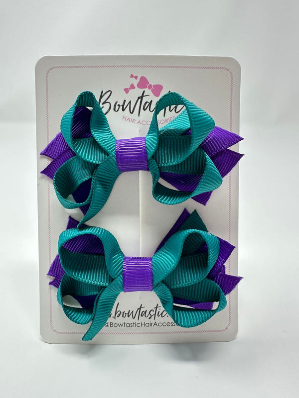 2 Inch Bows - Jade Green & Purple - 2 Pack