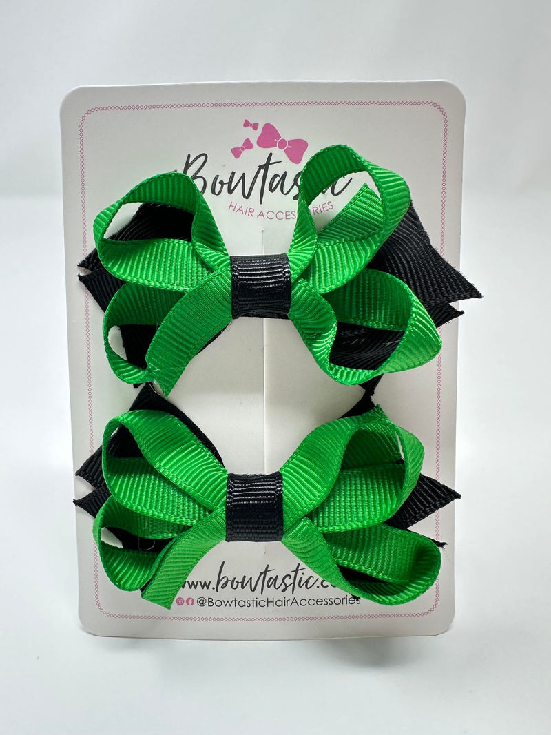 2 Inch Bows - Emerald Green & Black - 2 Pack