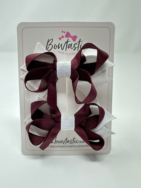 2 Inch Bows - Burgundy & White - 2 Pack