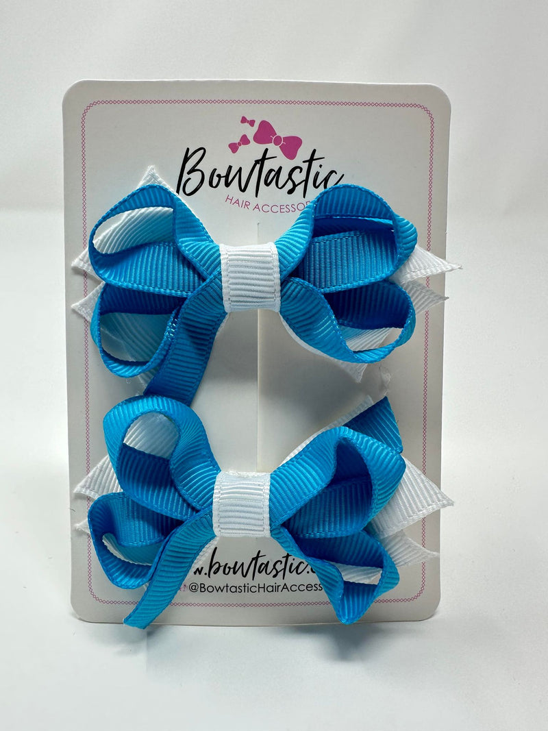 2 Inch Bows - Turquoise & White - 2 Pack