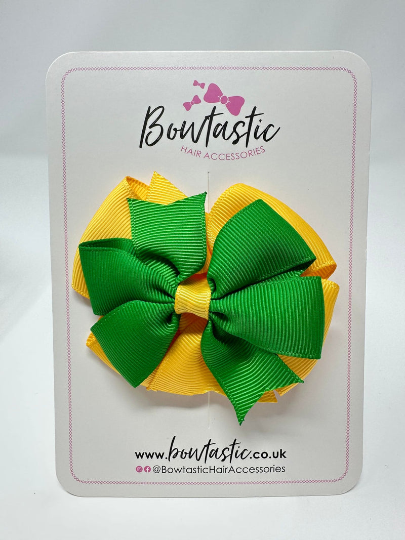 3 Inch Double Pinwheel Bow - Emerald Green & Yellow Gold