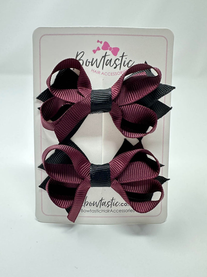 2 Inch Bows - Burgundy & Black - 2 Pack