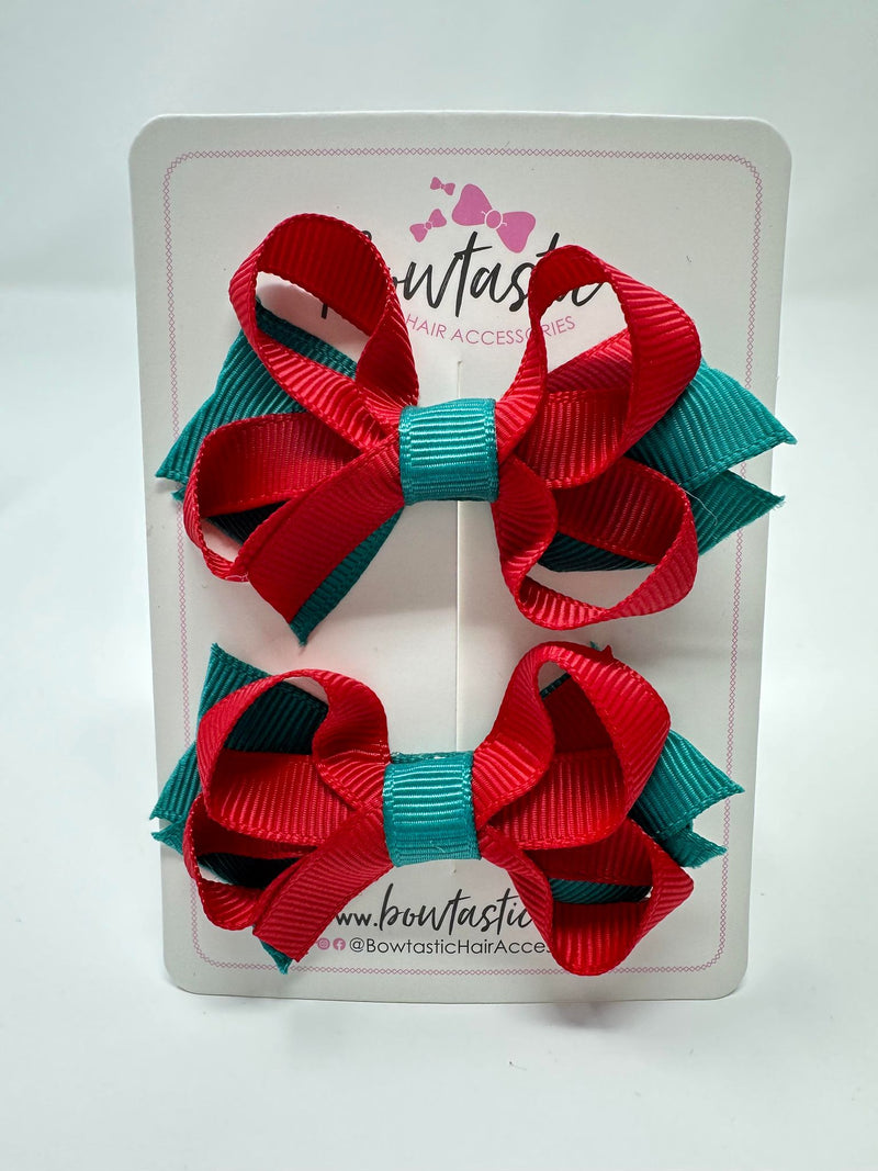 2 Inch Bows - Jade Green & Red - 2 Pack