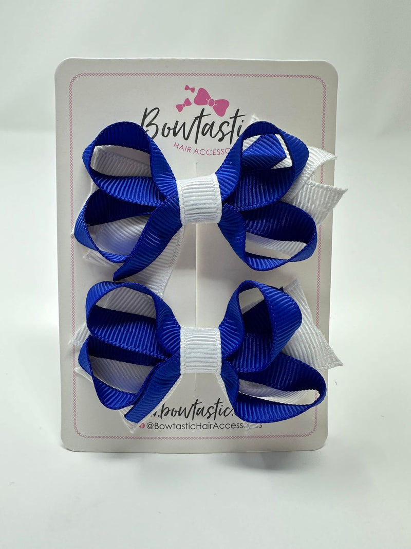 2 Inch Bows - Cobalt & White - 2 Pack