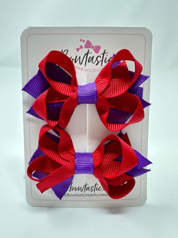 2 Inch Bows - Purple & Red - 2 Pack