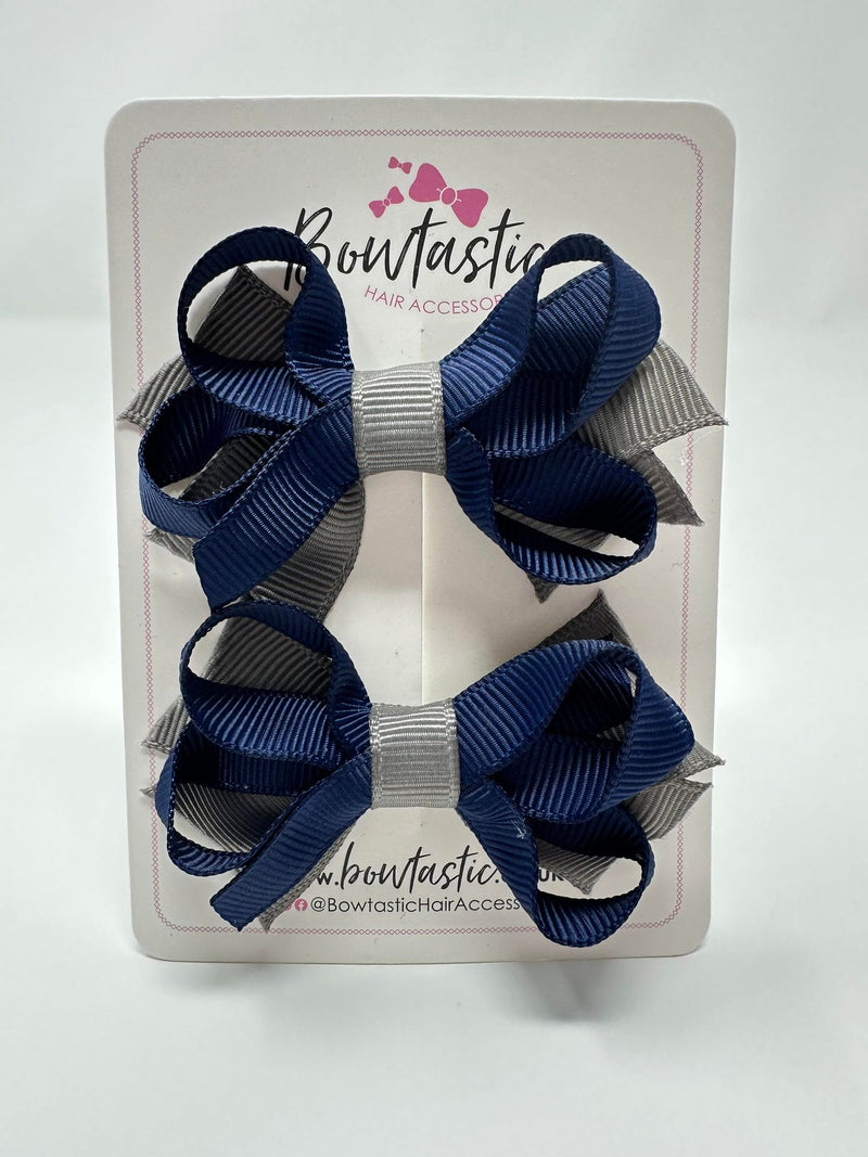 2 Inch Bows - Navy & Metal Grey - 2 Pack