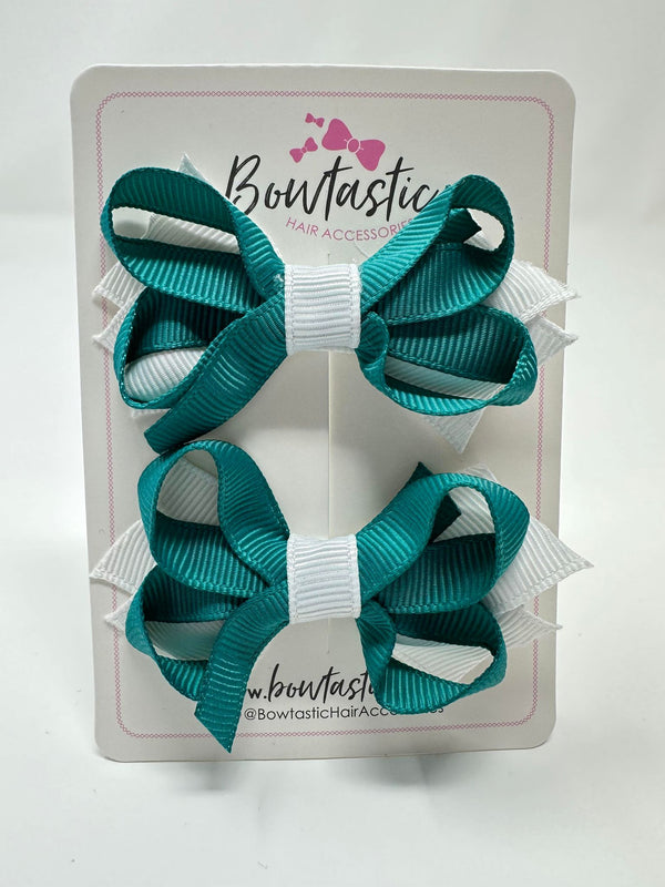 2 Inch Bows - Jade Green & White - 2 Pack