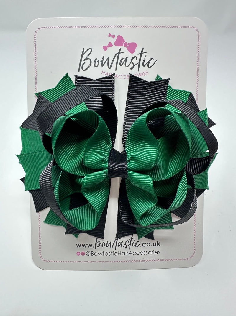 4.5 Inch Ring Bow - Forest Green & Black