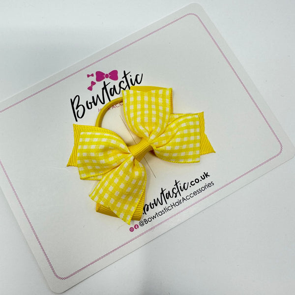 3 Inch 2 Layer Bow Thin Elastic - Yellow Gingham