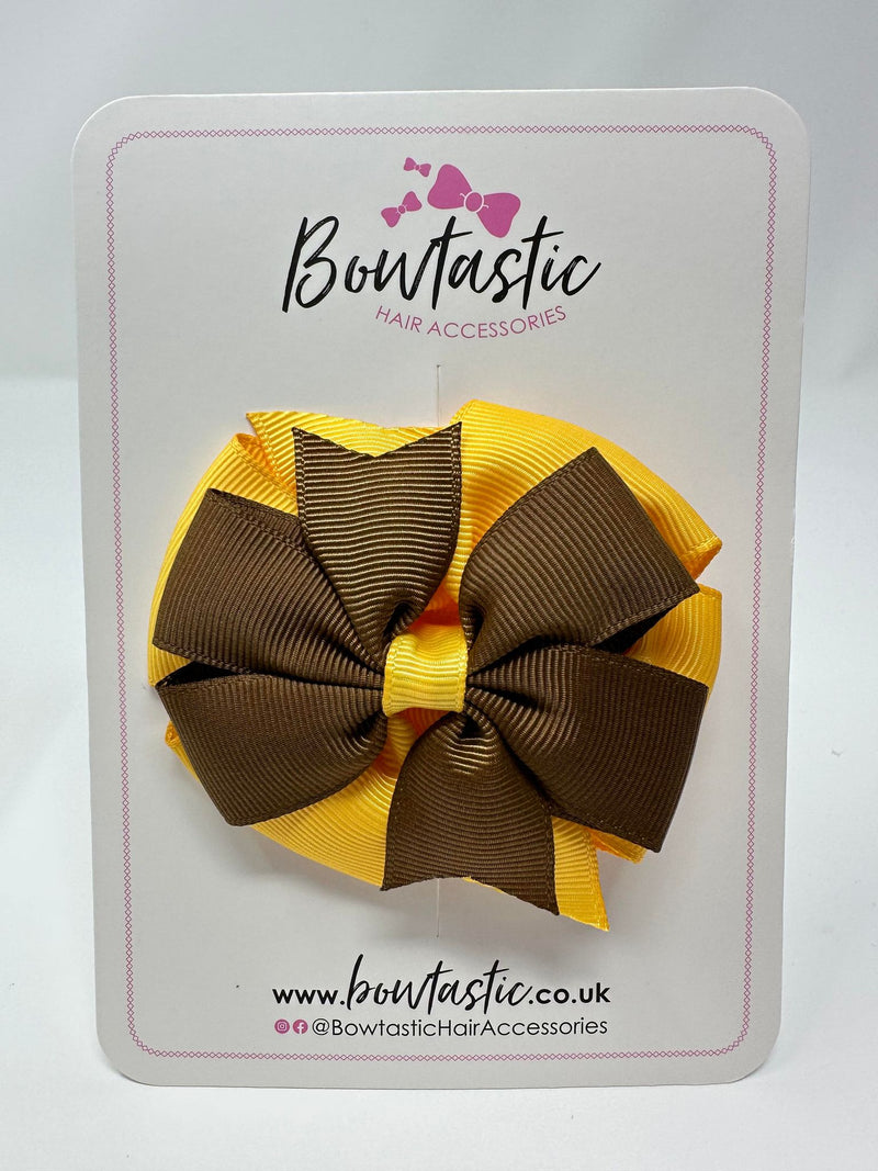 3 Inch Double Pinwheel Bow - Turftan & Yellow Gold