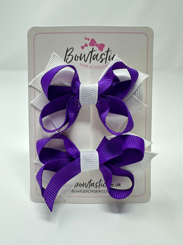 2 Inch Bows - Purple & White - 2 Pack