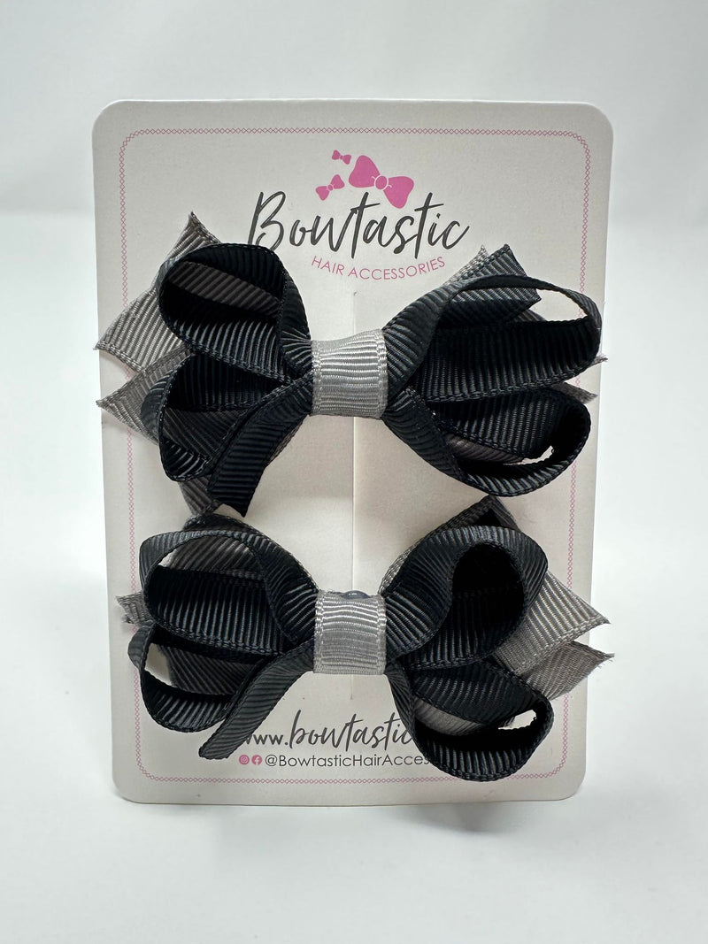 2 Inch Bows - Black & Metal Grey - 2 Pack