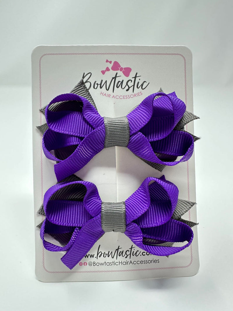 2 Inch Bows - Purple & Metal Grey - 2 Pack