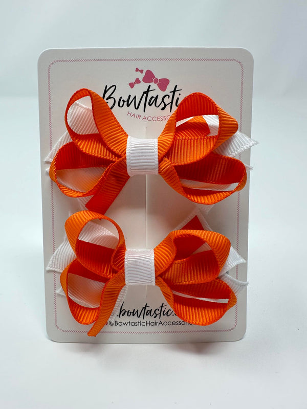 2 Inch Bows - Orange & White - 2 Pack