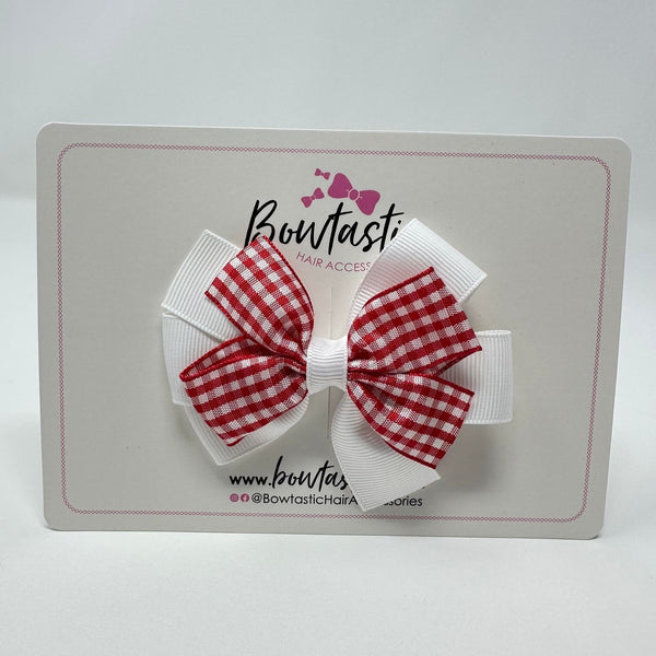 3 Inch Flat 2 Layer Bow - Red & White Gingham