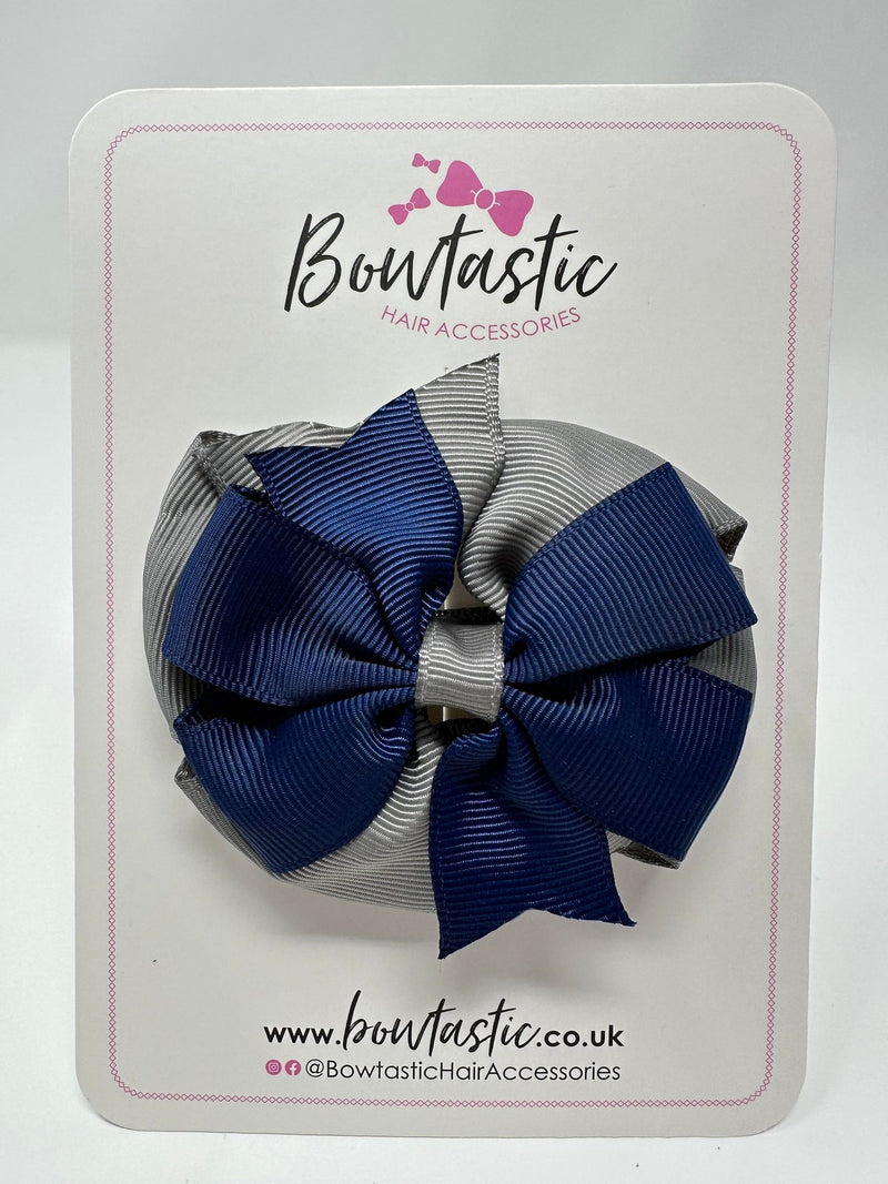 3 Inch Double Pinwheel Bow - Navy & Metal Grey