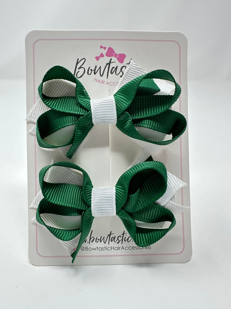 2 Inch Bows - Forest Green & White - 2 Pack