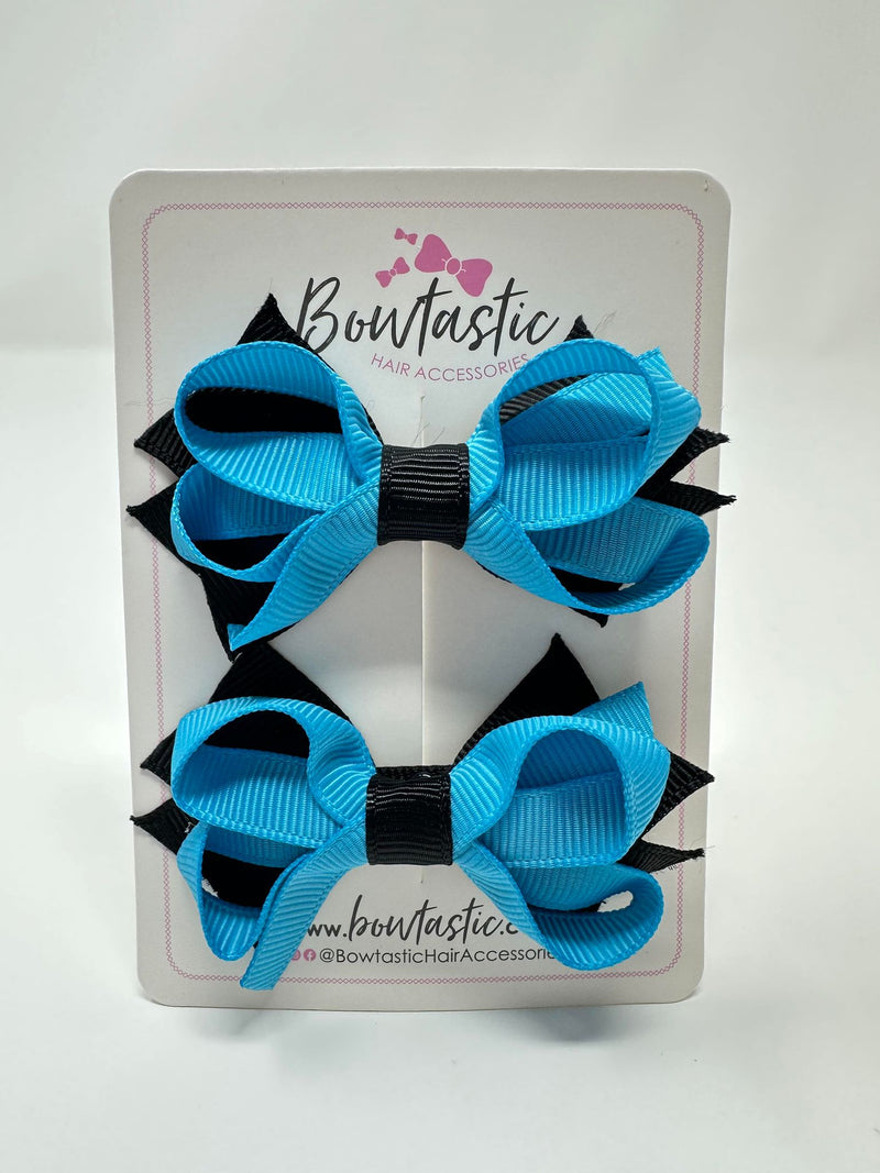 2 Inch Bows - Turquoise & Black - 2 Pack