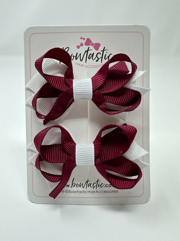 2 Inch Bows - Wine & White - 2 Pack