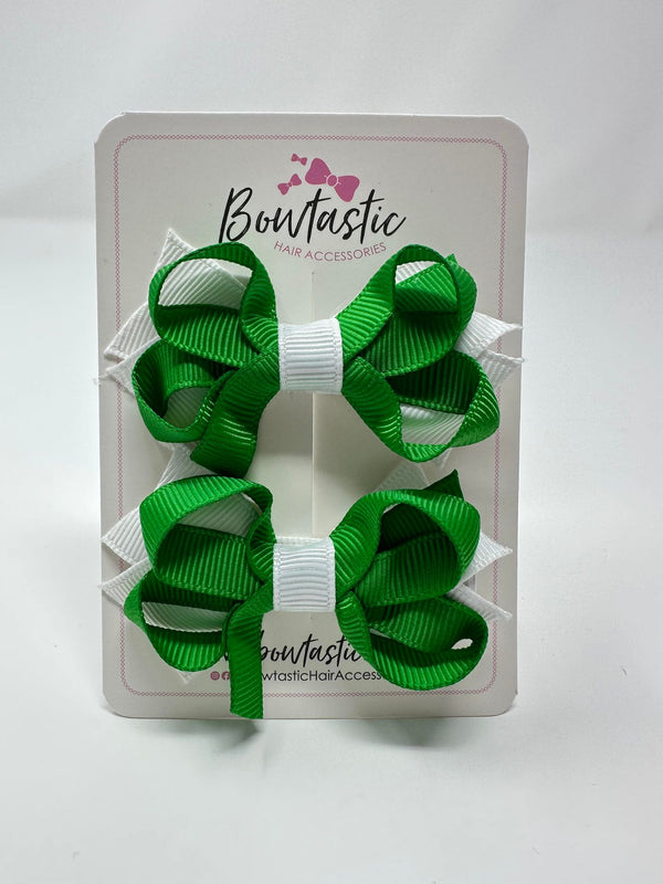 2 Inch Bows - Emerald Green & White - 2 Pack