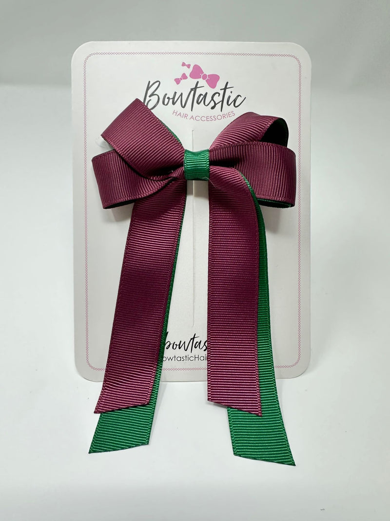 3 Inch Twist Tail Bow - Forest Green & Burgundy