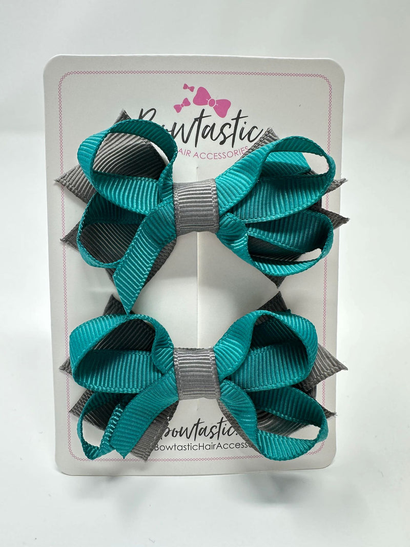 2 Inch Bows - Jade Green & Metal Grey - 2 Pack