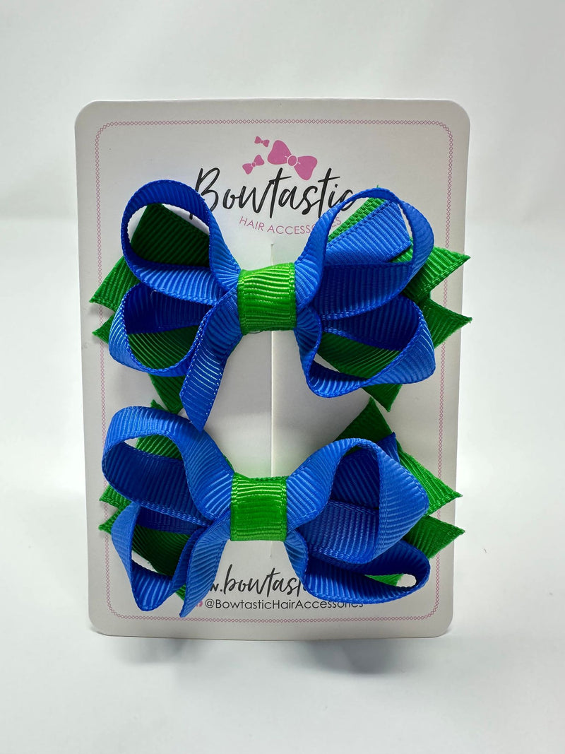 2 Inch Bows - Emerald Green & Royal Blue - 2 Pack