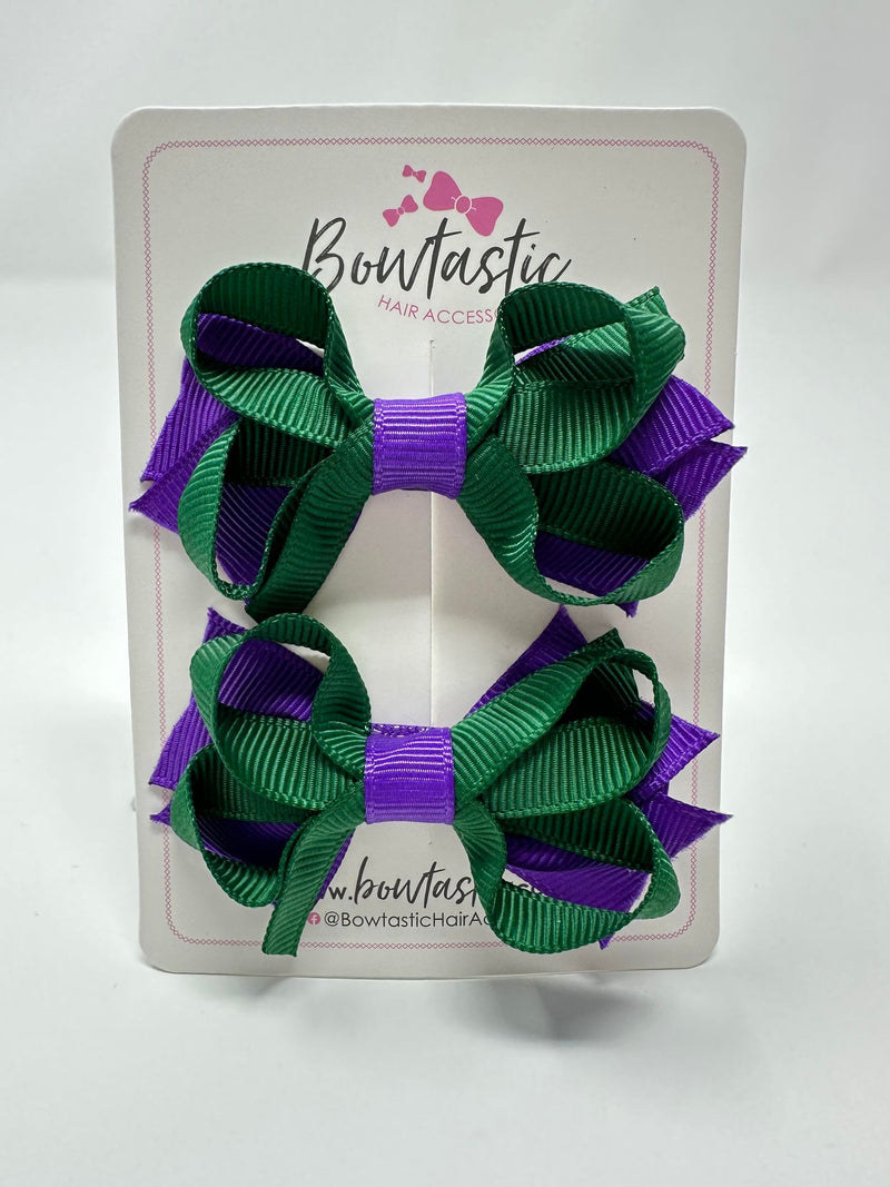 2 Inch Bows - Forest Green & Purple - 2 Pack