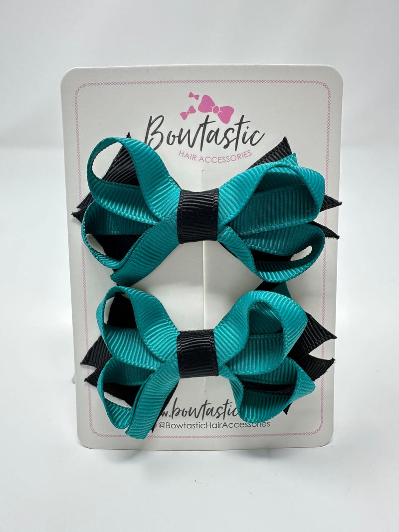 2 Inch Bows - Jade Green & Black - 2 Pack