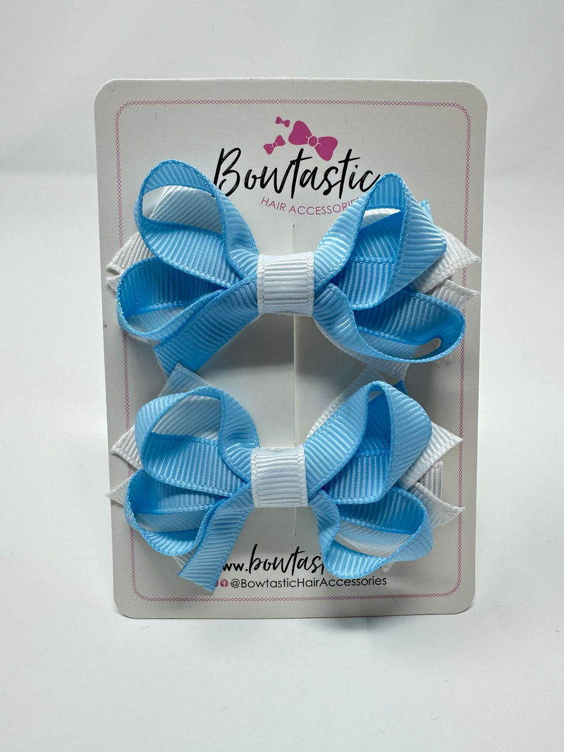 2 Inch Bows - Blue Topaz & White - 2 Pack