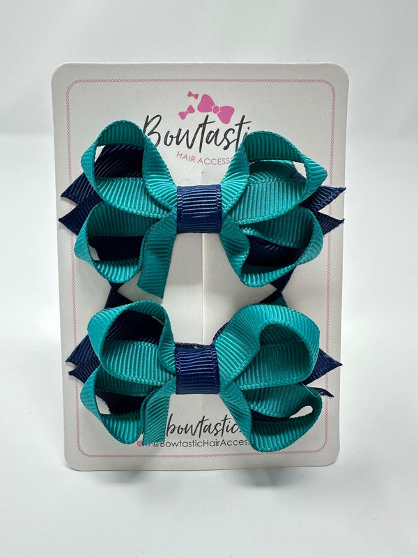 2 Inch Bows - Jade Green & Navy - 2 Pack