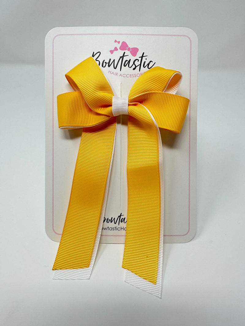 3 Inch Twist Tail Bow - Yellow Gold & White