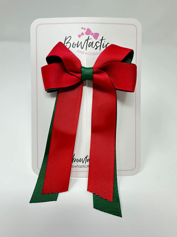 3 Inch Twist Tail Bow - Forest Green & Red