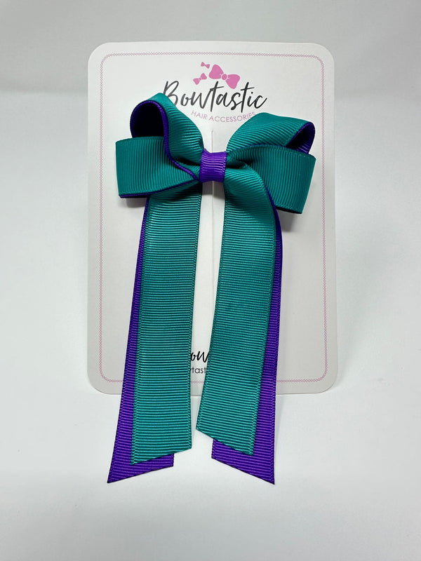 3 Inch Twist Tail Bow - Jade Green & Purple