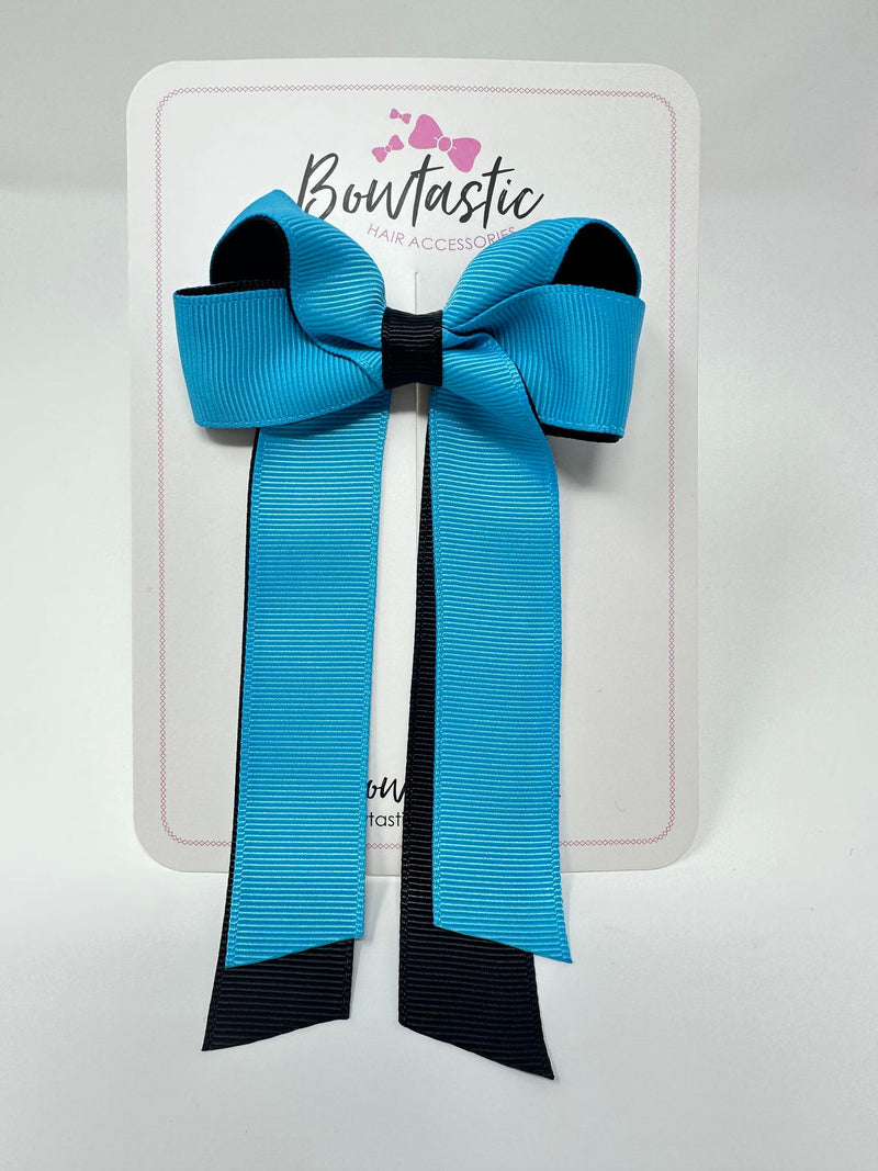 3 Inch Twist Tail Bow - Turquoise & Black