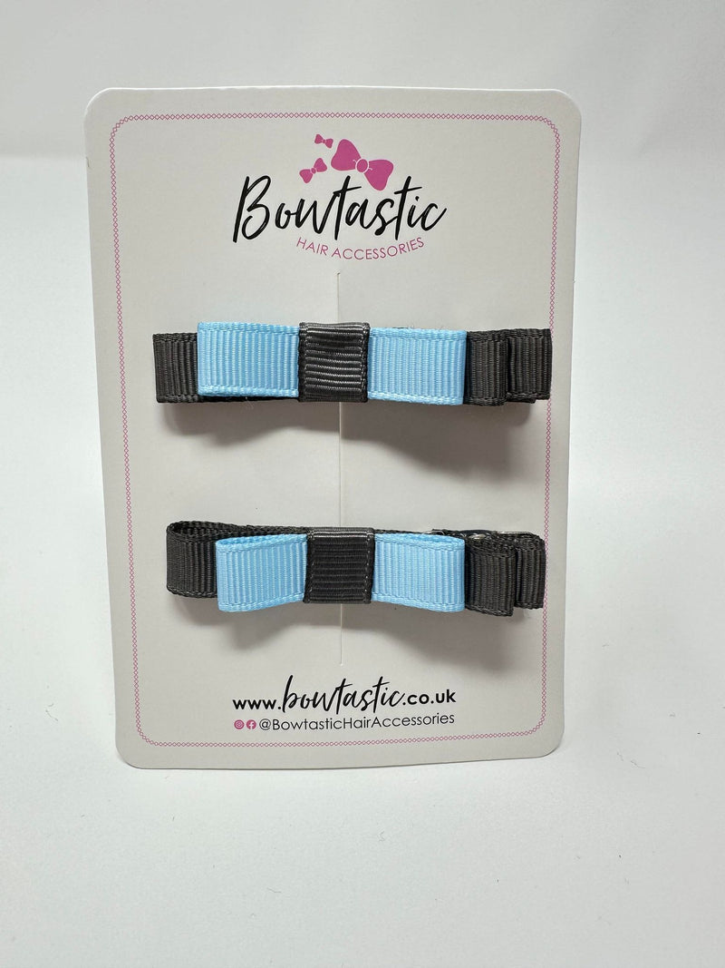 2 Inch Slide Bows - Blue Topaz & Metal Grey - 2 Pack