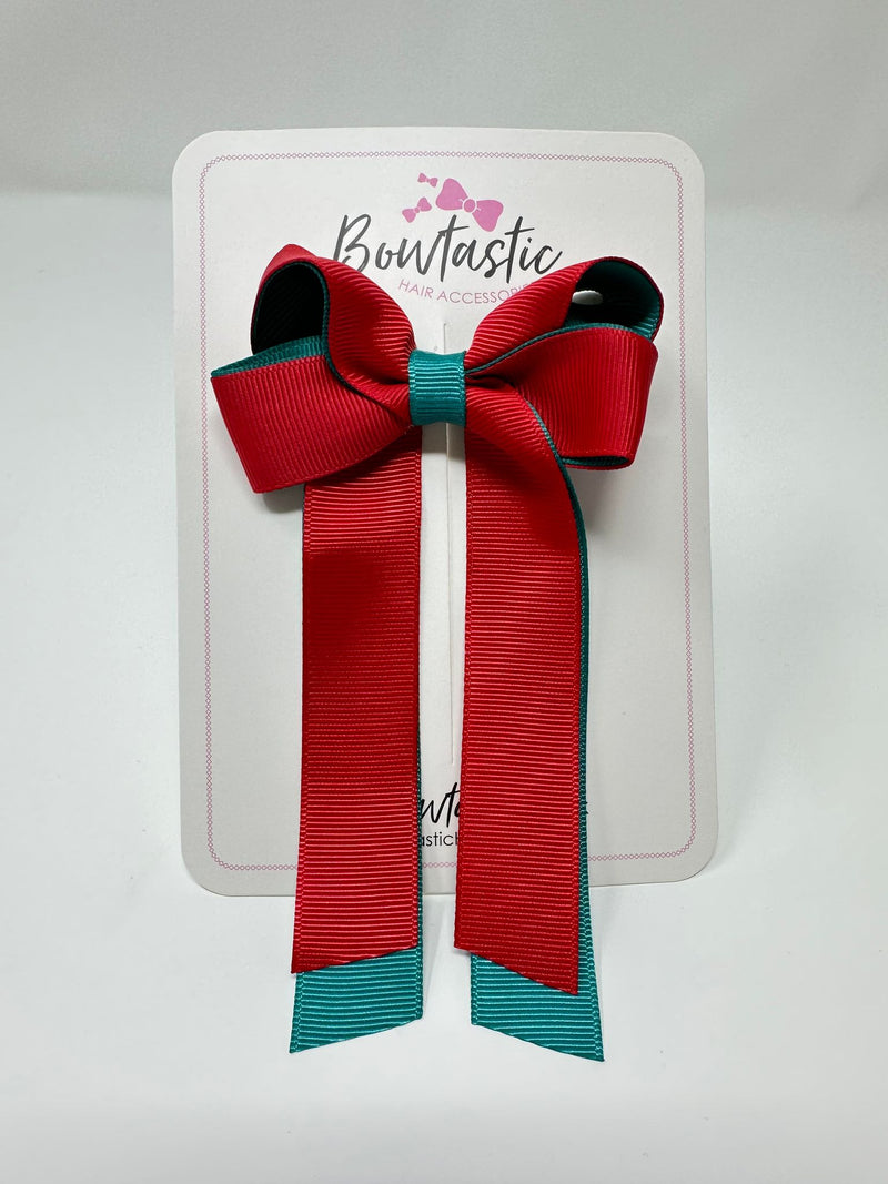 3 Inch Twist Tail Bow - Jade Green & Red