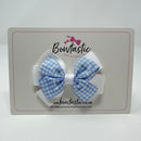 3 Inch Flat 2 Layer Bow - Light Blue & White Gingham