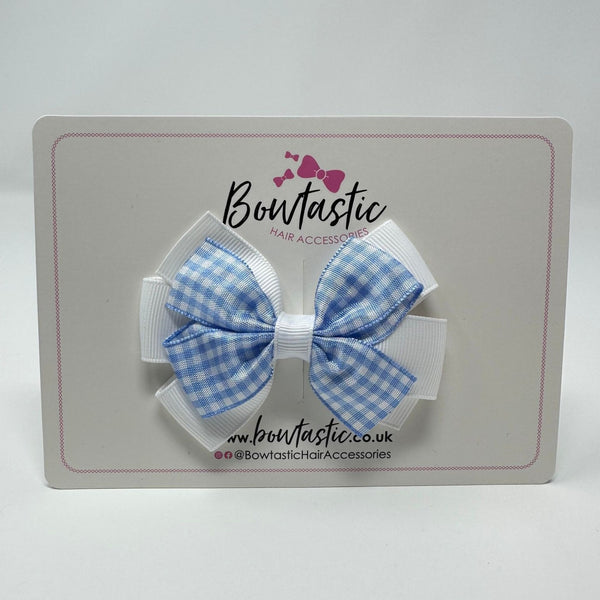 3 Inch Flat 2 Layer Bow - Blue & White Gingham