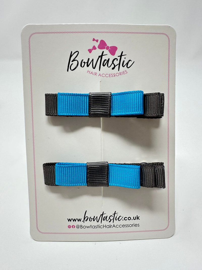 2 Inch Slide Bows - Turquoise & Metal Grey - 2 Pack