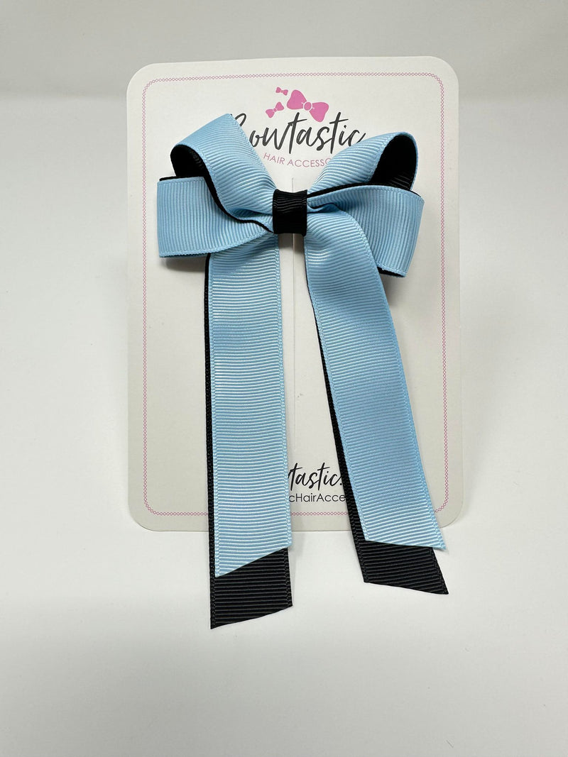 3 Inch Twist Tail Bow - Blue Topaz & Black