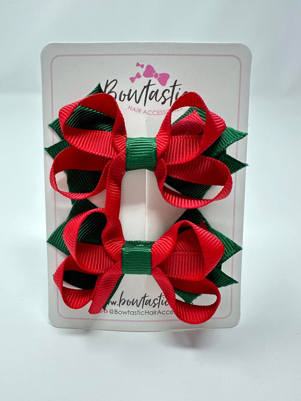 2 Inch Bows - Forest Green & Red - 2 Pack