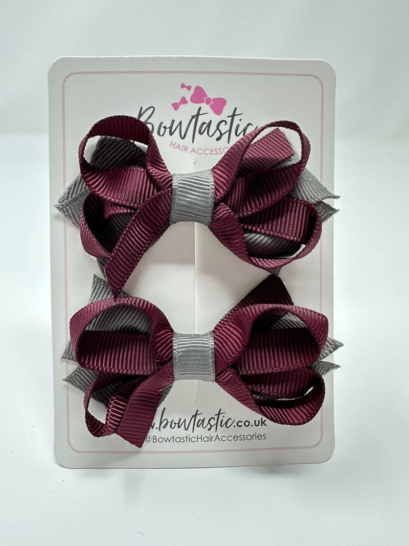 2 Inch Bows - Burgundy & Metal Grey - 2 Pack