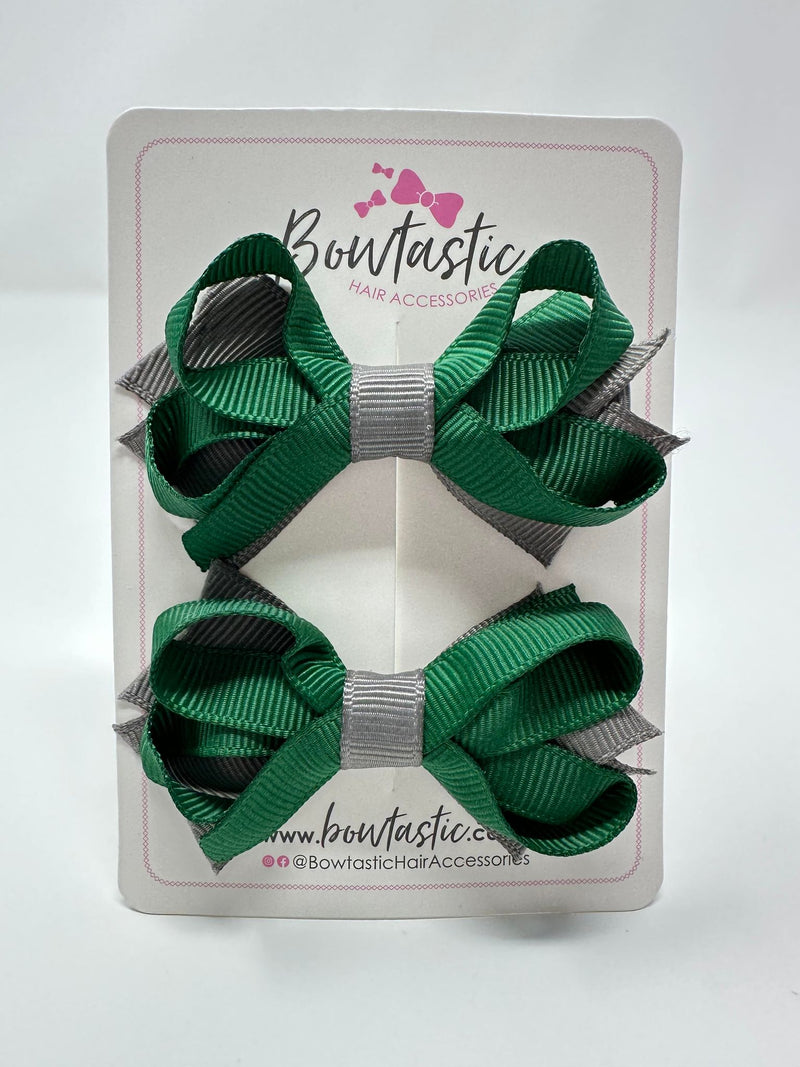 2 Inch Bows - Forest Green & Metal Grey - 2 Pack