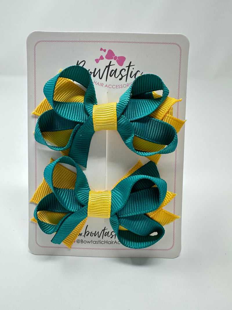 2 Inch Bows - Jade Green & Yellow Gold - 2 Pack